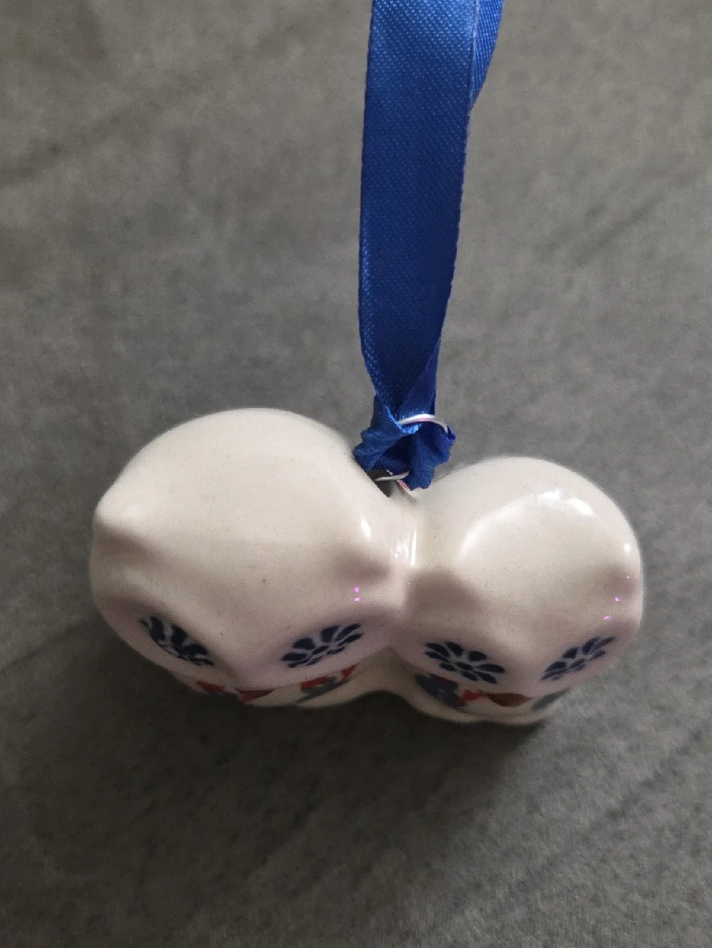Polish Pottery Owl Holiday Ornament with Blue Ribbon - Picture 5 of 6